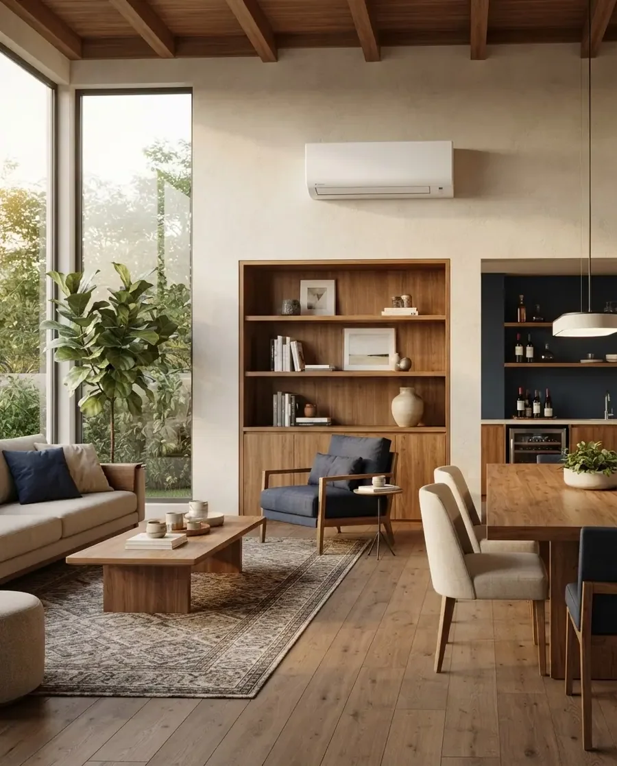 Imagem ilustrativa de sala residencial com ar-condicionado de parede